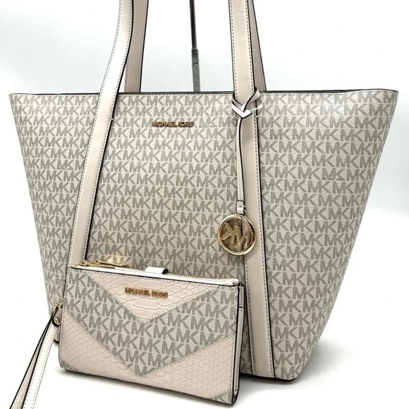 Michael Kors Pratt Large Signature Logo Tote Bag & Double Zip Wallet (NWT) - Picture 1 of 13
